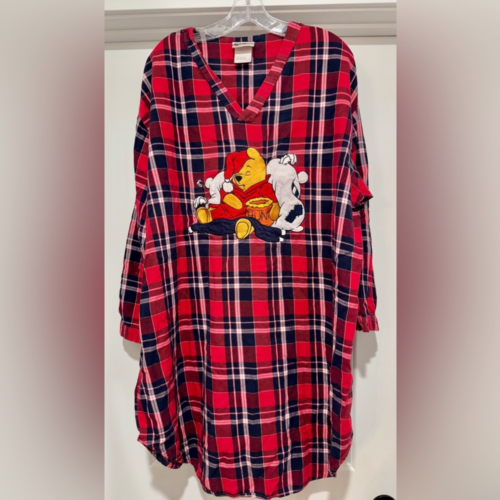 Vintage  Women’s Disney Winnie the Pooh Oversized Plaid‎ Sleep Shirt Size XL